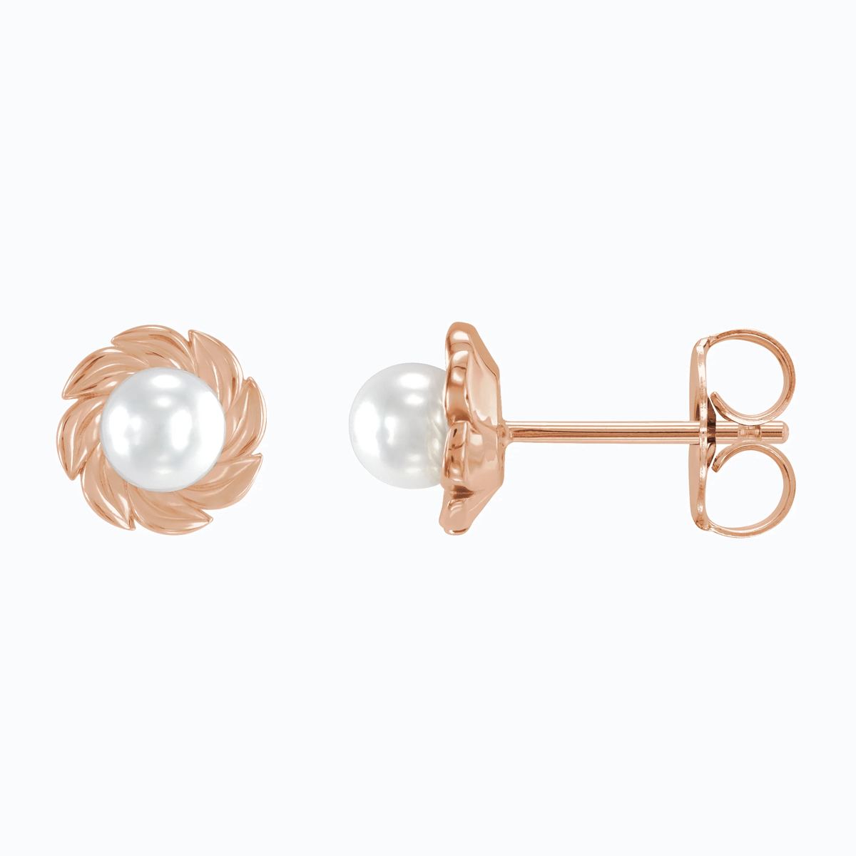 Leaf Motif Cultured Akoya Pearl Stud Earring, 14k Rose Gold